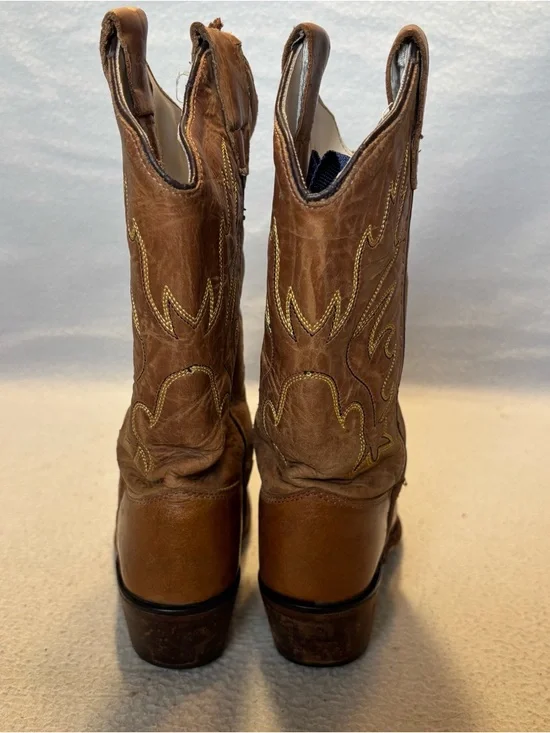 Old West Kids 11.5-D Tan Leather Cowboy Boots with Embroidered Shaft CF8229 - Picture 5 of 10